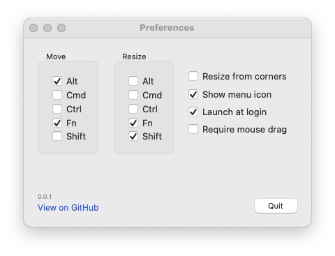 window preferences