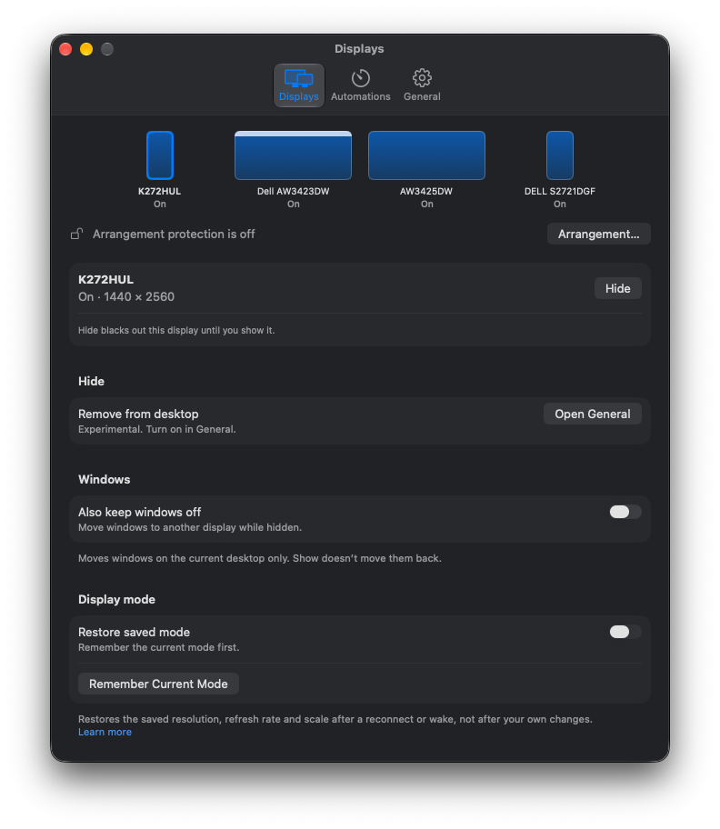 DisplayPanel settings