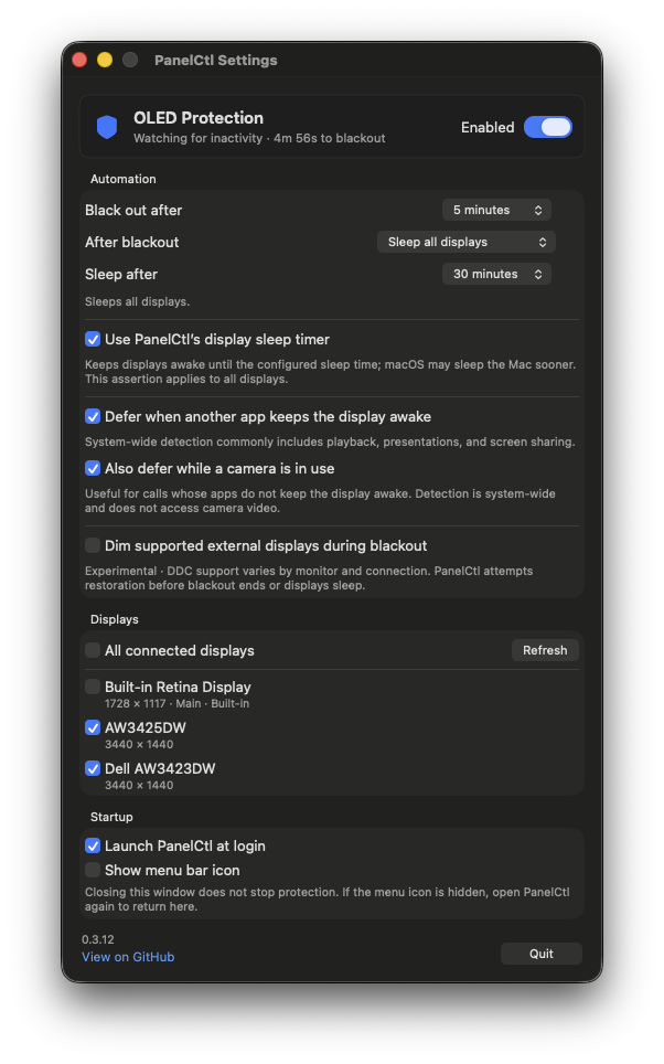 PanelCtl preferences