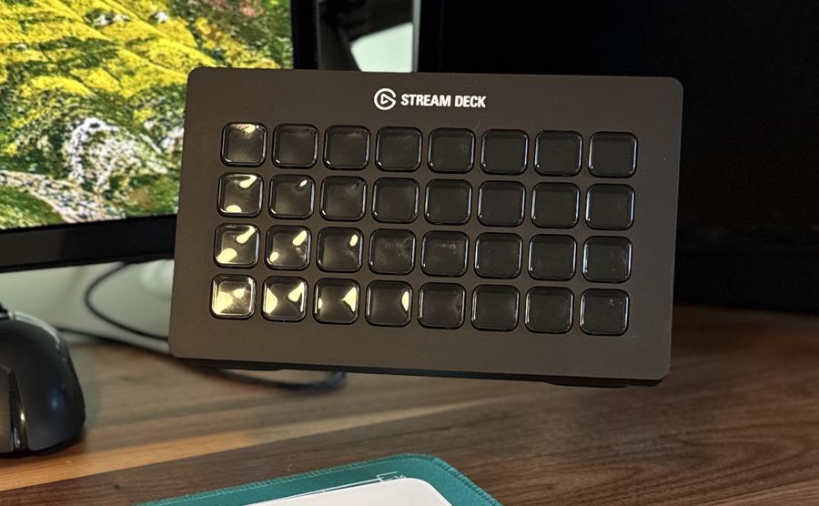 mounted stream deck suspended over desk